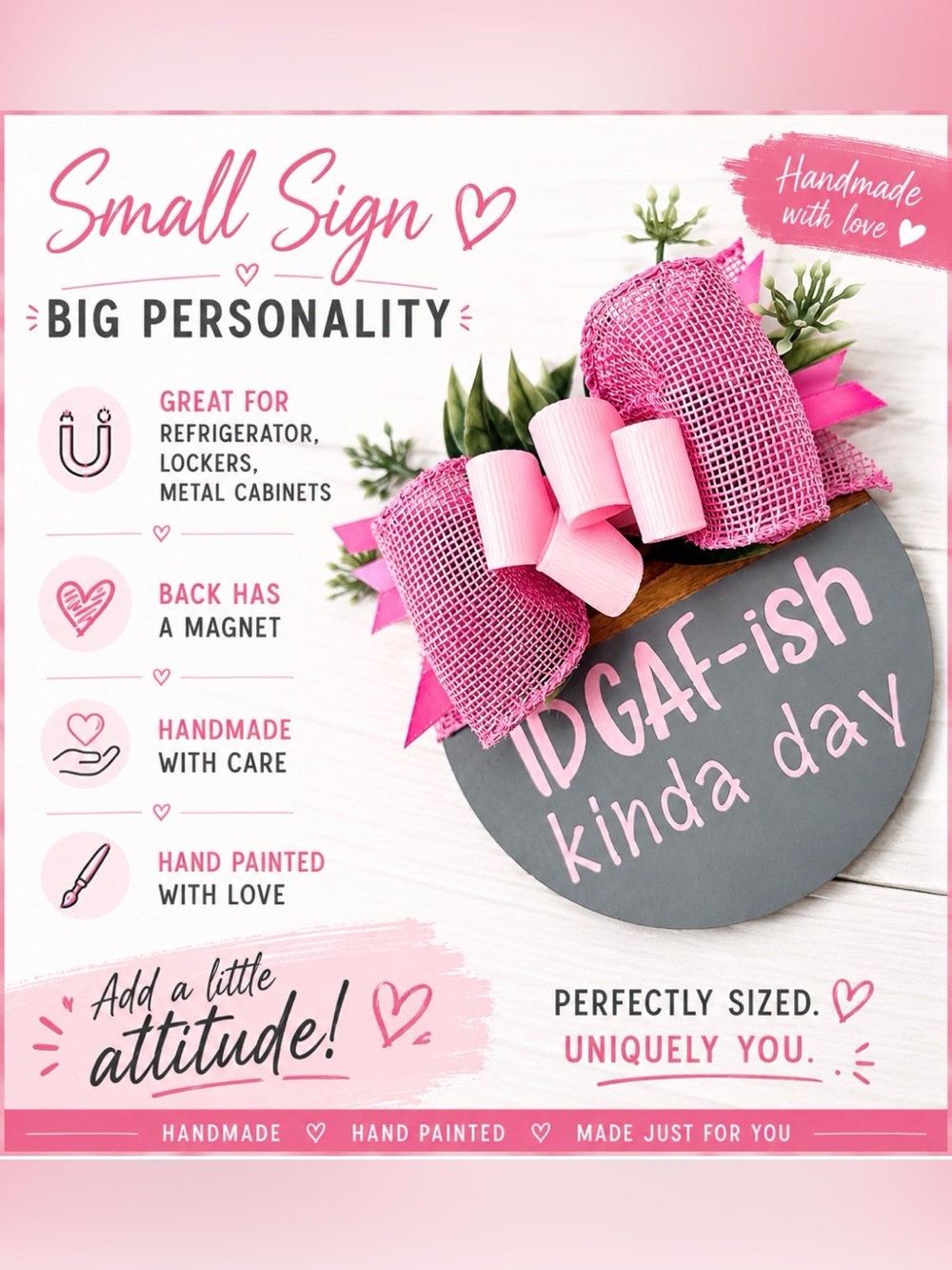 Pink and Gray Decorative Sign with Bow